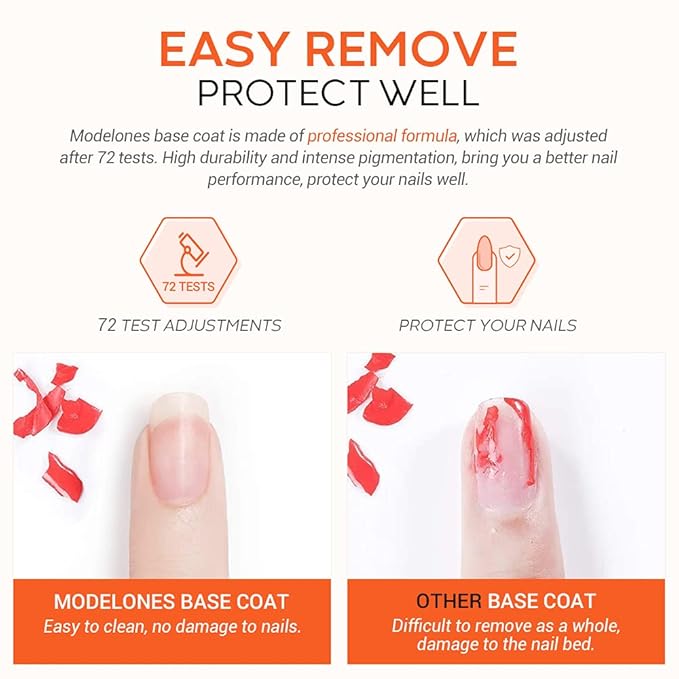 modelones Gel Nail Polish Base Coat, 15 ML 2026 Upgraded Formula Clear High Glossy Gel Base Coat Soak Off Long-Lasting DIY Home Salon Nail Art Manicure Gift for Women