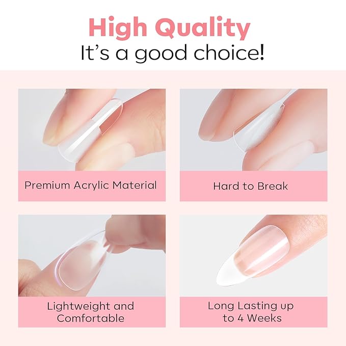 Modelones Short Almond & Square & Round Nail Tips - Multi-type 3 Styles Set Gel Tips Half Matte Full Cover Clear Acrylic Gel Kit Fake Nails for Extension DIY Salon 450Pcs 15Sizes