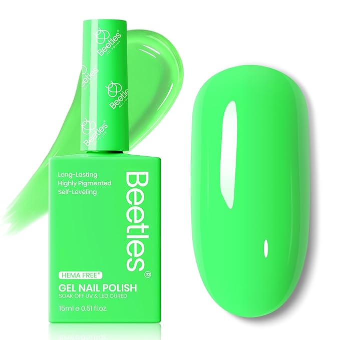 Beetles Green Gel Nail Polish, 15ML Hema Free Aurora Green Gel Polish, Soak Off UV Colorful Bottle Neon Nails Art Manicure St Patricks Day Nails