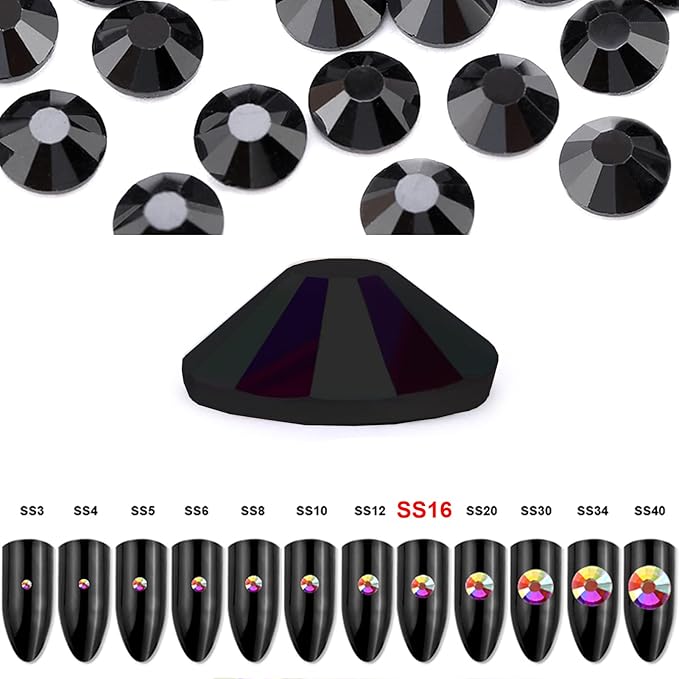 Dowarm 1440 Pieces SS16 Flatback Crystal Rhinestones, 4MM for Craft Nails Dance Costumes, Non Hotfix, Jet Black