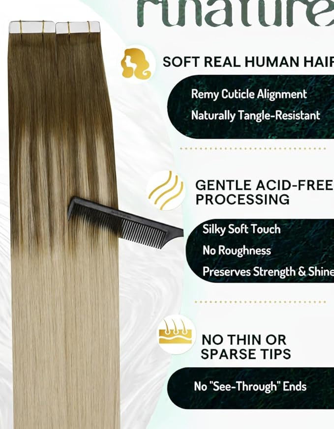 RUNATURE Blonde Tape in Hair Extensions Human Hair, 22 Inch 50G 20 Pcs, Long Tape Ins Hair Extensions Ombre Platinum Blonde, Remy Soft Hair for Women, Heat Resistant #Ba8/60