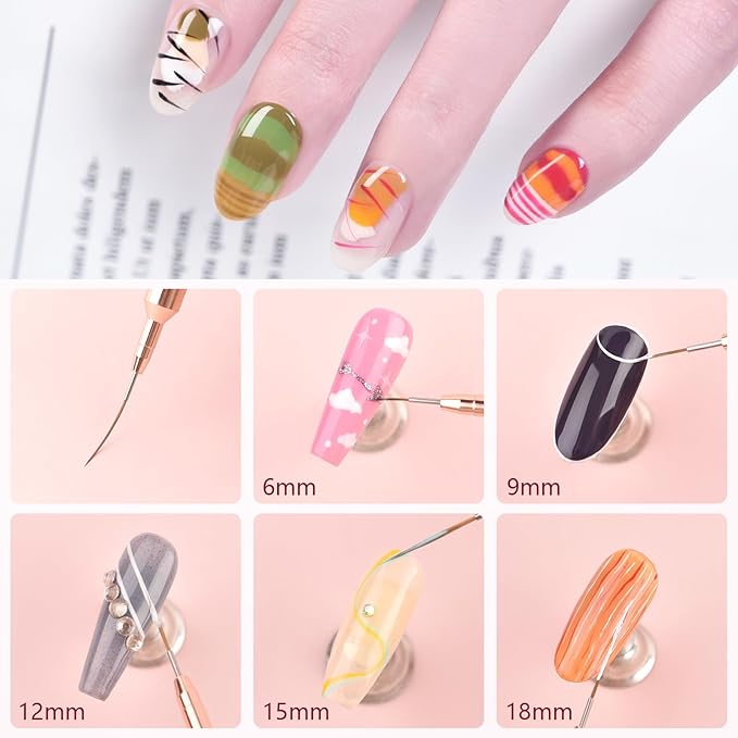 KADS Fine Liner Brush, Nail Art Striping Brushes 6/9/12/15/18mm Thin Line Nail Brush Detail Drawing Brush Gel Nail Polish Brush (12mm)