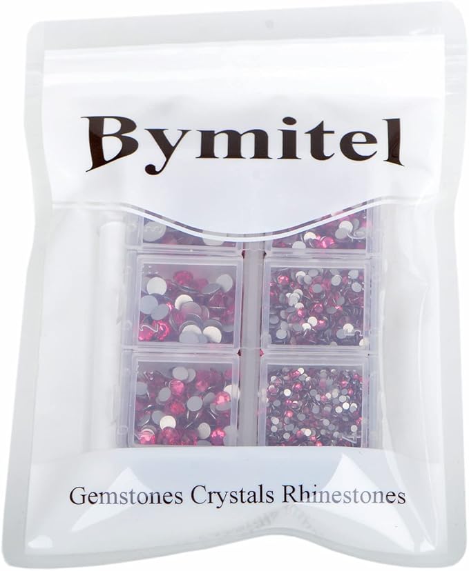 Bymitel 5000 Pieces 6 Mixed Sizes Glue Fix on Glass Rhinestones Round Crystal Gems Flatback for DIY Jewelry Making with one Picking Pen(6-Sizes 5000PCS, Rose)