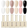 GAOY White Pink Black Gel Nail Polish of 6 Colors 16ml Self-Leveling Brown Beige Colors UV Light Cure Gel Polish Kit for Salon Manicure and Nail Art DIY at Home, Timeless Palette