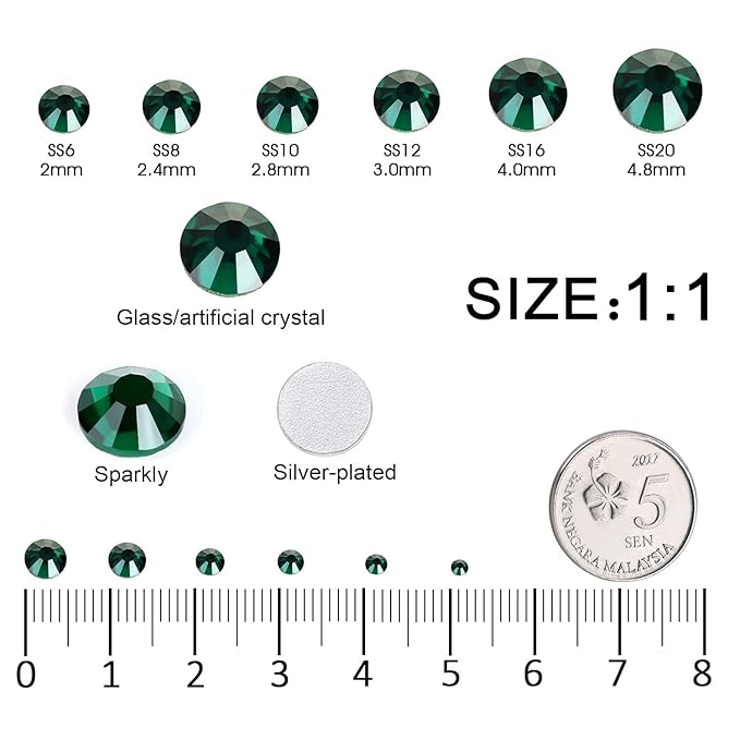 4240Pcs Malachite Green Flatback Rhinestones 6 Sizes Crystal Diamonds for Nail Art Crafts Clothes Shoes with Tweezers and Picking Pen