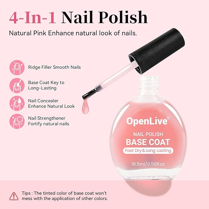Base Coat Nail Polish Sheer Pale Pink, Regular Nail Polish Enhances Natural Look, Quick Air Dry for Women Salon DIY Nail Art