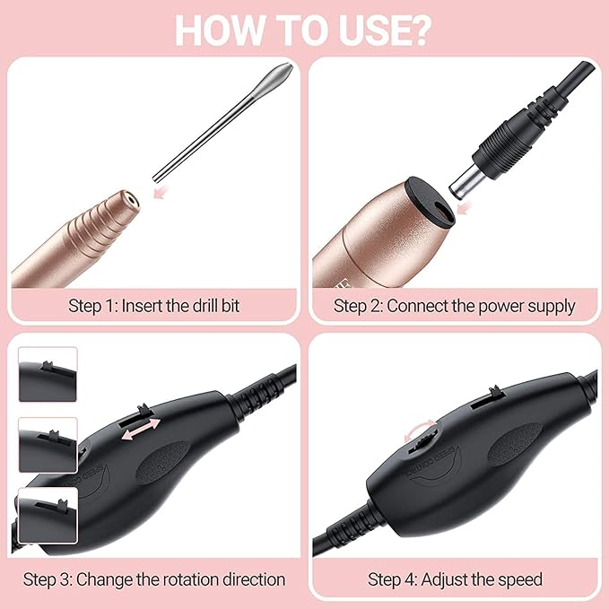 MelodySusie Portable Electric Nail Drill,PC120B Compact Efile with MelodySusie Nail Drill Pen & Bits Holder Stand