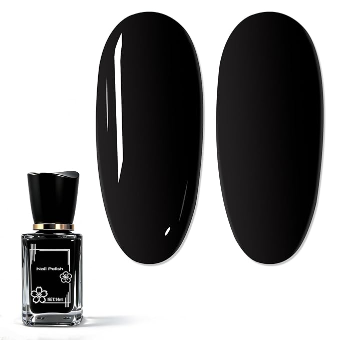 Black Nail Polish, 14 ML Quick Dry Nail Polish for Nail Art DIY Manicure at Home, Chip Resistant Nail Lacquer for Nail Art Varnish, Long Lasting, BOG136