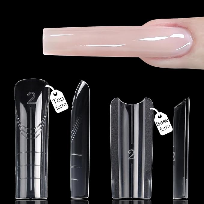 Sandwich Dual Nail Forms Kit, 280PCS Straight Square Top and Bottom Dual Forms for Builder Gel, Reusable Acrylic Nail Extension Molds with Guide Lines, Professional Manicure Supplies