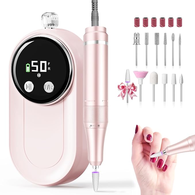 High Speed Nail Drill for Acrylic Removal, 50,000 RPM Pro E-File with LCD, Bits Kit & Anti Slip Pad, MG101L Quick Gel Removal, Precise Shaping, Portable for Nail Art Practice & Salon Use