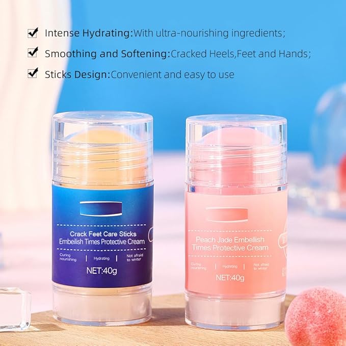 Crack Feet Care Sticks,2 Pack Repair Heel Balm Stick for Dry Cracked Feet,Hand Foot Care Cream Sticks-Moisturizing,Smoothing,Softening,Nourishing and Remove Dead Skin,1.33 Oz