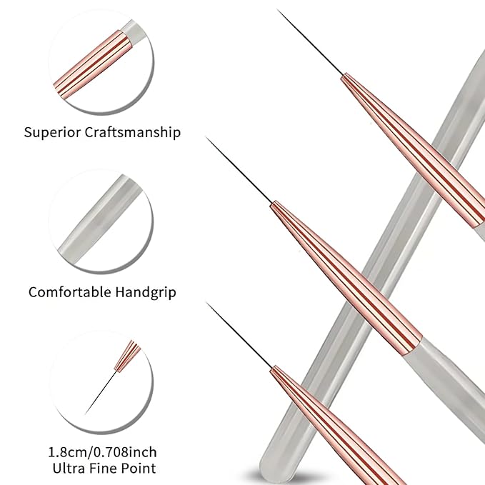 5Pcs Gray Handle Ultra-Fine Nail Liner Brush Set - Professional Nail Art Detail Brush for French Tip, Intricate Patterns, Fine Line Painting & Gel Polish Manicure, Salon & DIY Manicure Tool Kit