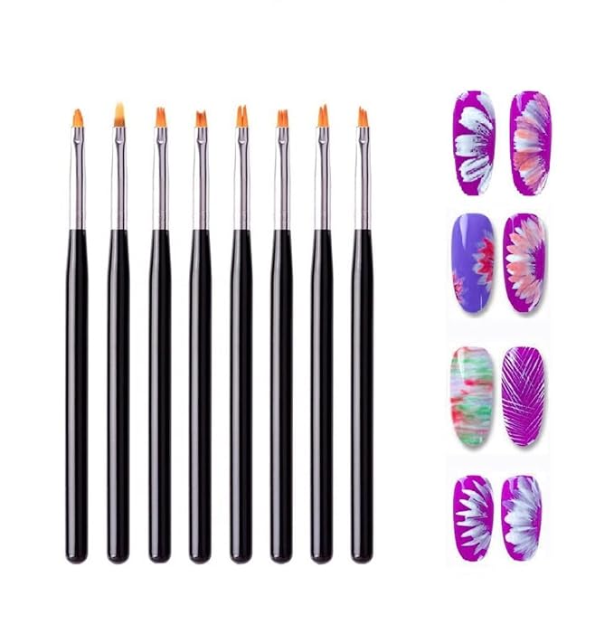 HIGHROCK 8 Pcs Nail Brush Pen Gradient Acrylic Painting Brush Set False Nail Art Tips UV Gel Flower Drawing Pen Manicure Nail Art Pen Tool (BLACK)