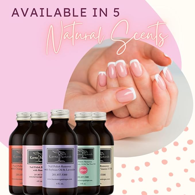 Karma Organic Nail Polish Remover with Soybean Oil and Rose Oil- Non Toxic, Vegan, Cruelty Free, Acetone Free – Nails Strengthener for Fingernails – 12 fl. Oz. (3 Pack)