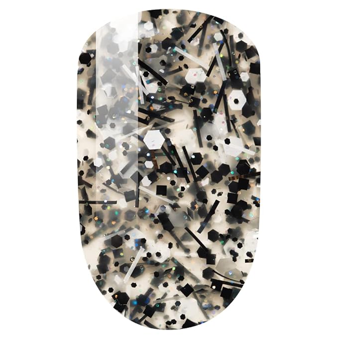 LeChat - Perfect Match Gel Polish - Black Tie Affair - Silver Hexes and Black Glitter on Clear Polish - (0.5 Ounce) - Easy Application - Soak Off Formula