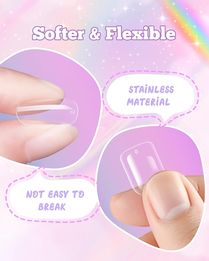 krofaue Kids Nail Tips - 240pcs Children Square Clear Press On Nails for Little Girls 10 Sizes Soft Gel Tips Extensions for DIY Decoration (9-12 years old)