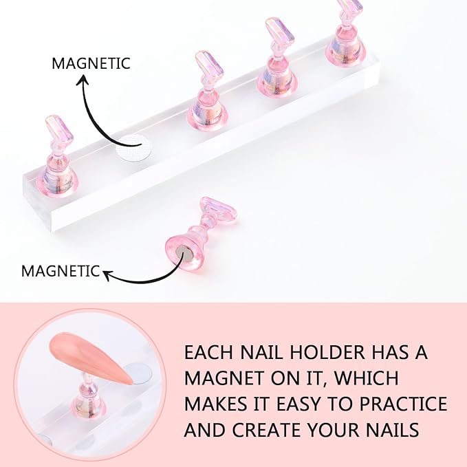 Etercycle Nail Stand Acrylic Nail Art Display Stand Practice Nail Holder for Painting Nails Practice Stands with Reusable Putty (Pink)