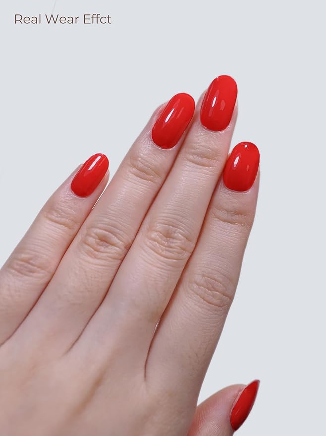 Semi Cured Gel Nail Strips - UV Light Gel Nail Stickers - 20 Long Lasting Salon Quality Wraps (Sunset Blaze Red)