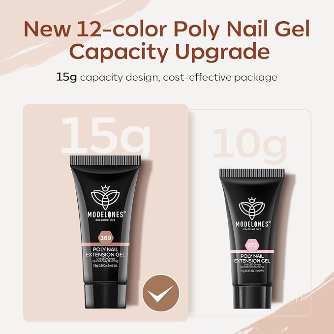 modelones Poly Nail Extension Gel 12 Colors Fall Winter Autumn Nude Skin Tone Red Classic Colors Nail Art Design Salon Gift for Women