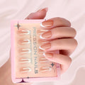 Press On Nails French Tip Almond - White Glossy Acrylic, Long Lasting Reusable Fake Nails with Glue, Adhesive Tabs, File, Prep Pad, Manicure Stick 30Pcs in 15 Sizes for Everyday or Fall
