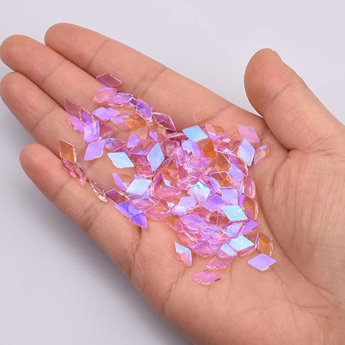 100pcs Pink Aurora Nail Rhinestones 10 Shapes Mix Flatback Heart Circle Gems for Nail Art 3D Design Manicure Beauty Crystals Accessory Supplies