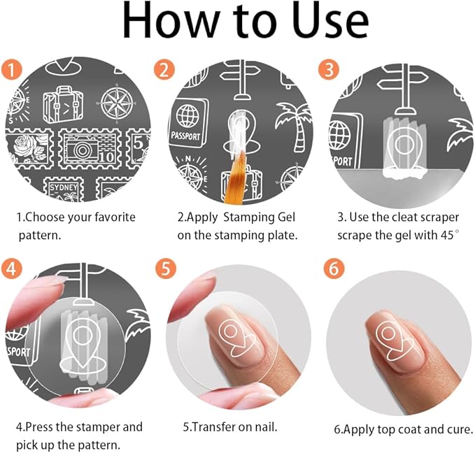 PH PandaHall 3pcs Travel Elements Nail Stamping Plates Postage Stamp Nail Art Stencils Compass Camera Nails Art Templates Adventure Travel Nails Design Stamp for Women Manicures Salon DIY Printing