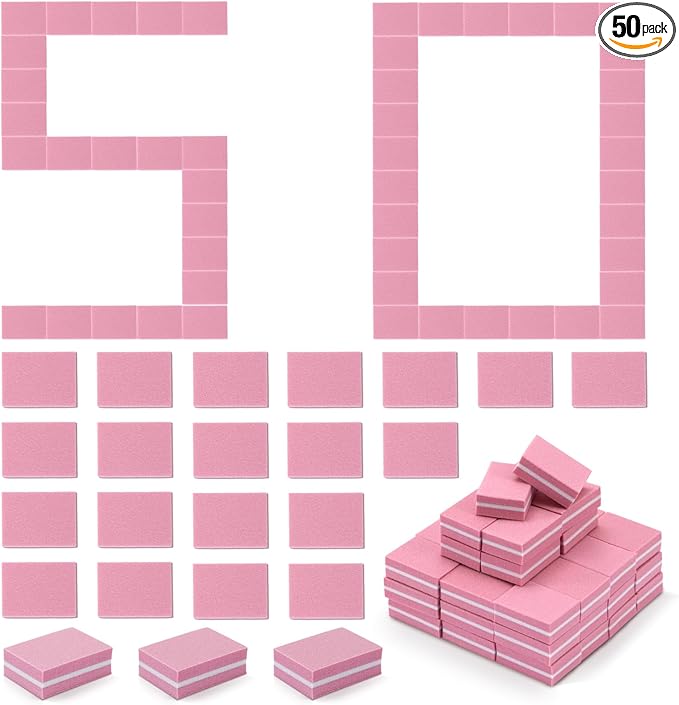 MelodySusie Mini Nail Buffer Block,100/180 Grit Double-Sided Sponge Nail File,Professional Nail Polishing Tools for Acrylic Nails and Natural Nails,50 Pieces（Pink）