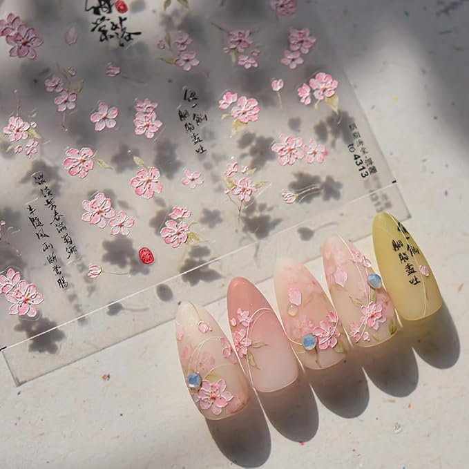Cherry Blossom Sakura Nail Art Stickers, Pink Peach Floral Design, Spring Collection