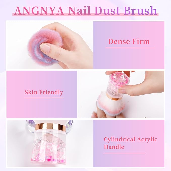 ANGNYA Nail Dust Brush, Rose Nail Art Dust Powder Remover Brush with Acrylic Handle Flower Design, Fluffy Dust Brush for Nails Soft Nail Duster Brush (Rose)