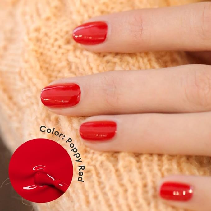 Manucurist System Green™ (Poppy Red) - Professional Manicure Gift Set, Vegan : 1 Nail Prep, 1 Base Coat, 1 Poppy Red Nail Polish, 1 Top Coat, Drying Drops - Manicure Kit - Gifts for Her