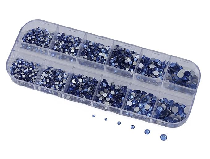 Over 2100 Pieces Blue Sapphire Lt Flat Back Glass Rhinestones Crystals for Nail Art Kit 6 Sizes (1.4mm - 4.8mm)