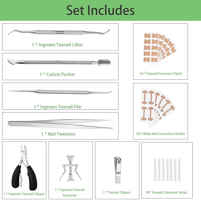 Ingrown Toenail Corrector Set,Professional Foot Care Kit for Treatment & Removal,Includes Ingrown Toenail Corrector,Strips,Tools