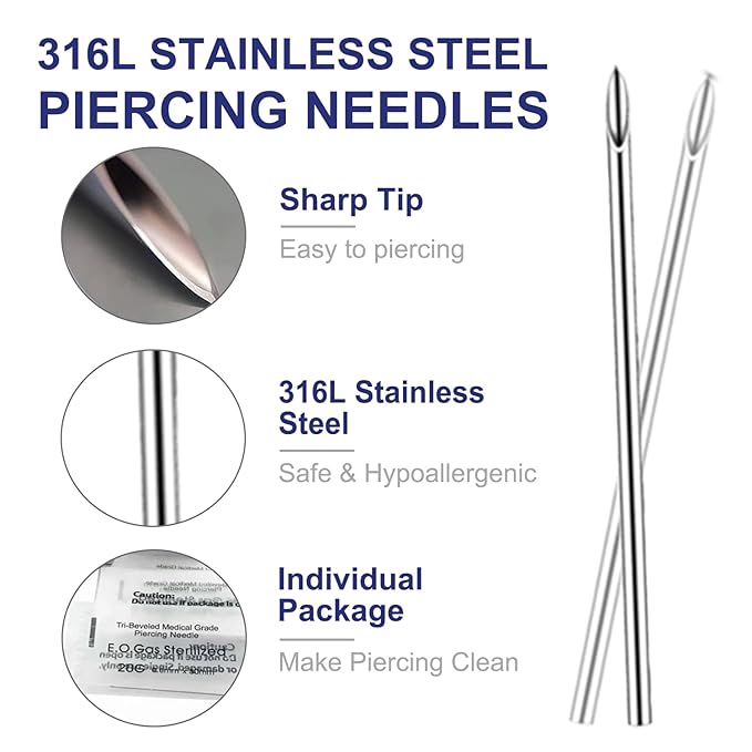 Yugui Nose Piercing Kit 20G Nose Piercing Rings, Nails and 18G Piercing Needles Disposable Piercing Clamps Gloves Clean Pads Home DIY Self Body Piercing Tools Kit Supplies