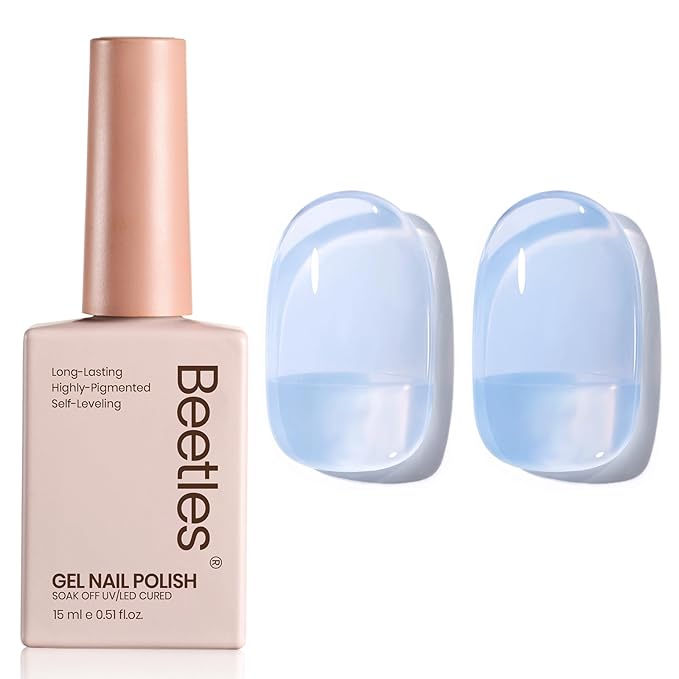 Beetles Blue Jelly Gel Nail Polish - 15ml Blueberry Milk Nails Sheer Neutral Translucent Hazy Blue Gel Polish Soak Off UV Summer Nail Art Manicure Salon Home DIY Gift for Manicure Women