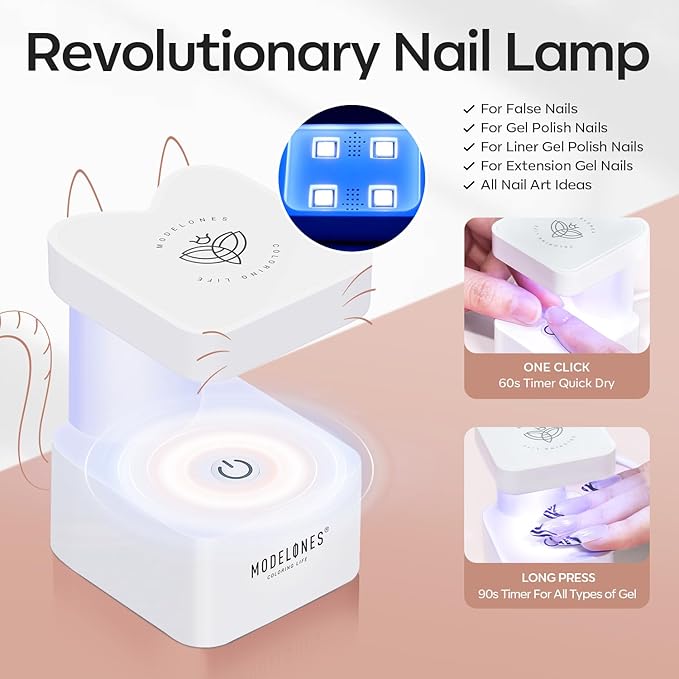 modelones Short Almond Gel Nail Tips Kit, 9-in-One Nail Glue with Portable U V Lamp 216Pcs 12Sizes Pre-Etched Press ons Fake Acrylic Extension Kit DIY Salon Gift for Women