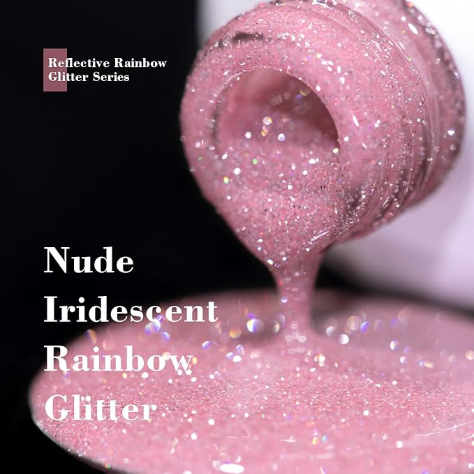 RARJSM Reflective Glitter Gel Nail Polish Nude Jelly Purple Pink Sheer Gel Polish Flash Diamond Sparkle Rainbow Silver Shimmer Soak off Curing Requires 15ml Single Bottle for Home Salon Manicure