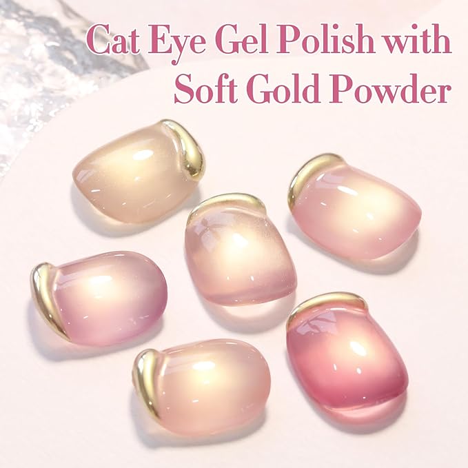 Double Rhythm 0.5 Oz Cat Eye Gel Polish with Magnet Same Color Same Bottle Holographic Glitter Shimmer Translucent Color Salon 15 ML Magnetic Nail Art (Nude Pink-MC1179)