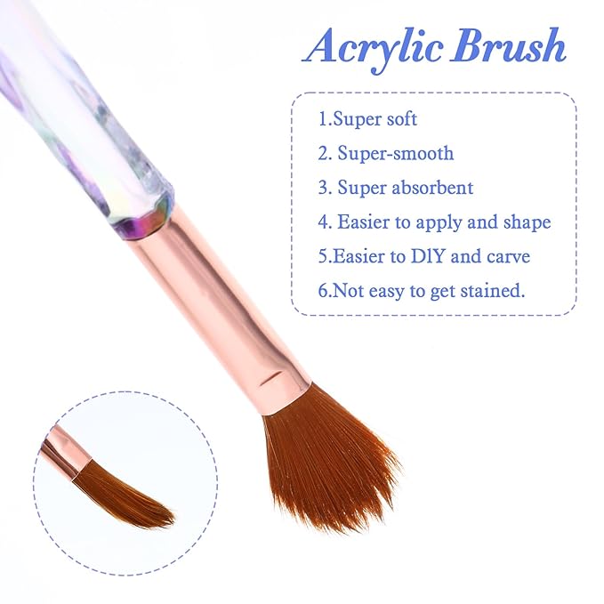 Acrylic Nail Brush Set 6 Size 4, 6, 8, 10, 12, 14 Professional Manicure Brushes for Acrylic Powder Application, 3D Extension & Carving Kolinsky Nail Art Brushes for DIY Home Salon Tools