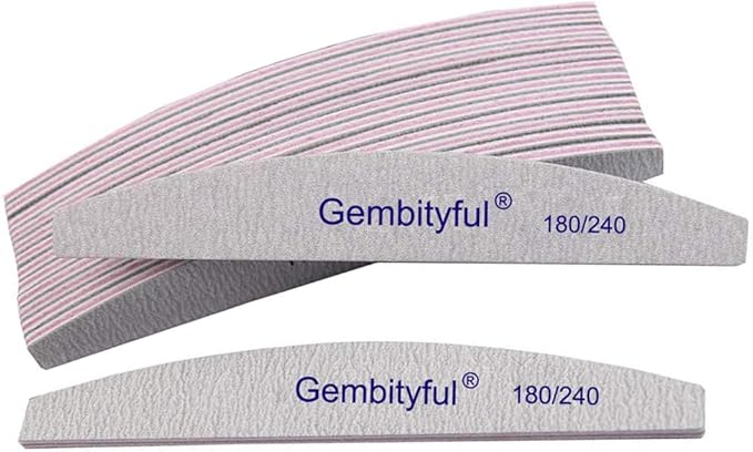 25 Pcs Thick Nail File 180/240 Grit Semicircle Shape, Emery Boards Nail File for Natural Nails and Acrylic Nails, Double Sided Boards Profesional for Home and Salon