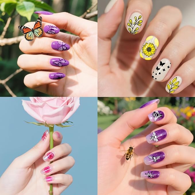 PH PandaHall 3pcs Insects Plants Nail Stamping Plates Flower Leaves Nail Art Templates Bees Nails Art Stencils Dragonfly Nails Stamper for Women Manicures Salon
