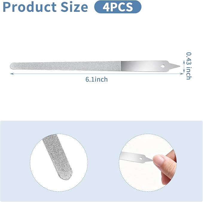 4 PCS Diamond Deb Nail File, 6-inch Stainless Steel Metal Nail File, Double Sided Manicure Pedicure Toenails Tools for Salon Home