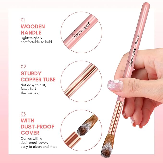 4PCS Rose Gold Acrylic Nail Brush Set,Size 10/12/14/16 Professional Nail Brushes for Acrylic Application Extension and 3D Carving for Nail Home Salon DIY