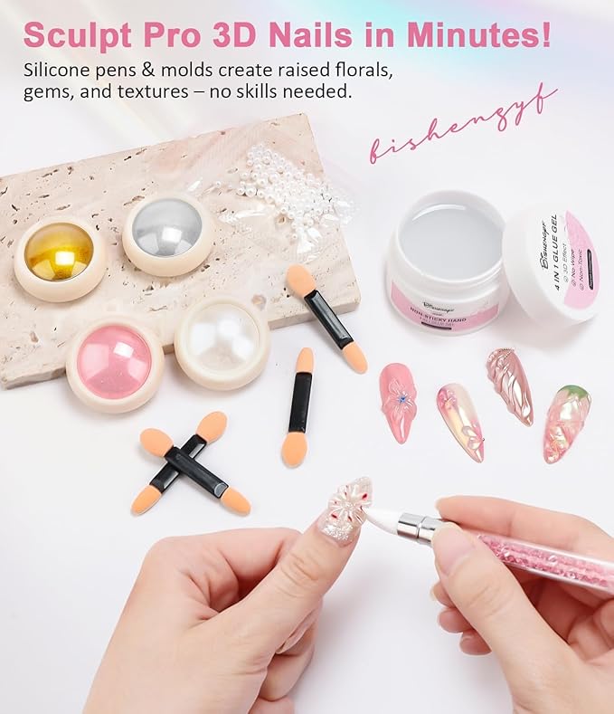 Solid Builder Nail Gel BISHENGYF: 30g Nail Builder Gel for 3D Sculpting Non-Sticky Hard Gels with Gold Silver White Pink Chrome Powder for Art Carving Modeling and Extension