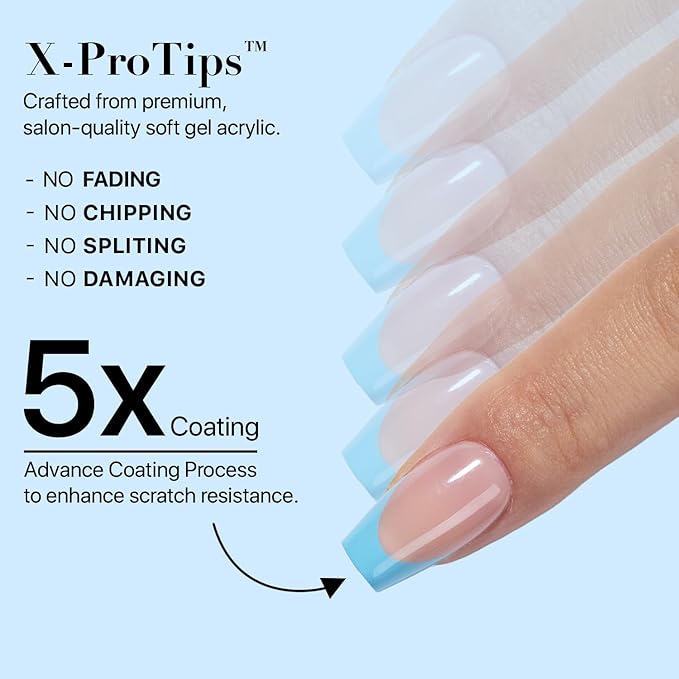 SXC Cosmetics X-Pro Tips French Tip Press On Nails - Bright Pastel Glow in the Dark Series (GLOW119KIT-S Coffin)