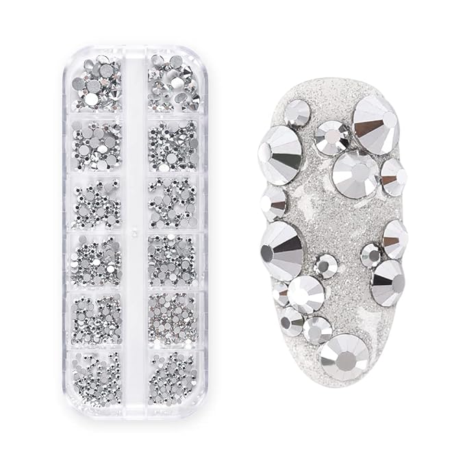 KADS Nail Crystals AB Nail Art Rhinestones 5 Colors Round Beads Flatback Glass Charms Gems Stones 6 Sizes for Nails Decoration Makeup Clothes Shoes (5 Colors+ Tweezer 1)