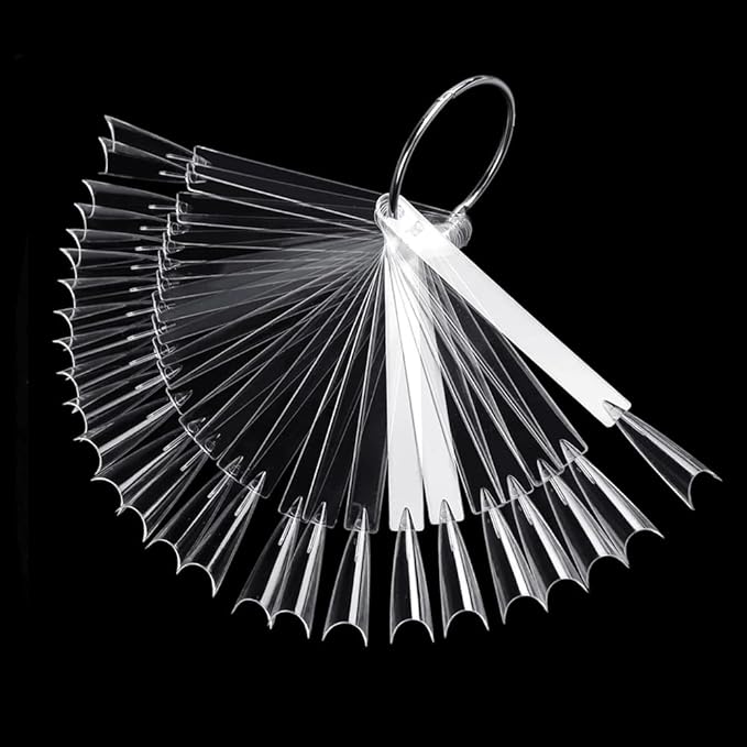 150 Pcs Nail Swatch Sticks with Ring, Long Stiletto Nail Art Tips, Transparent Acrylic False Nail Sample Sticks Polish Gel Display Practice Manicure Tools for Home or Salon Use