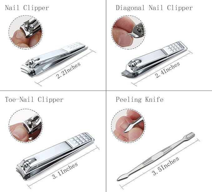 Manicure Set Professional Nail Clippers Kit Pedicure Care Tools- Stainless Steel Grooming Kit 12Pcs for Travel or Home (Pink)