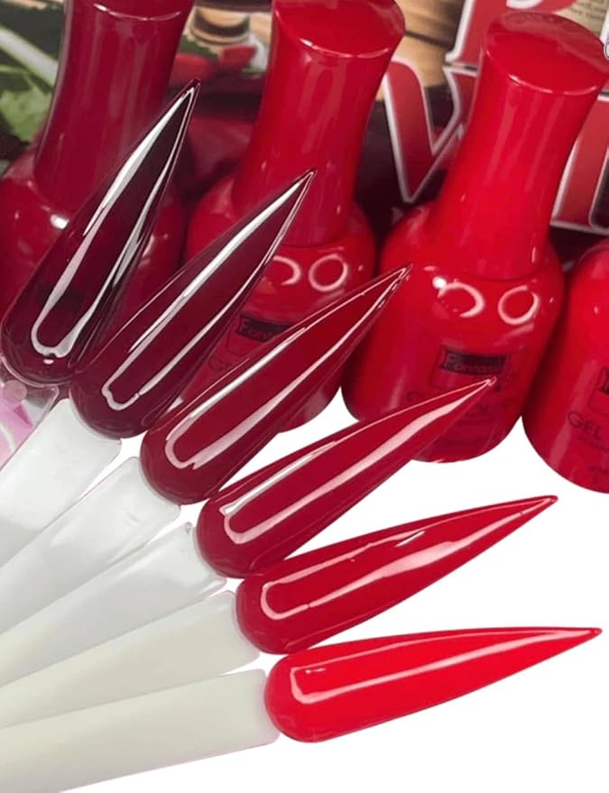 Fantasy Nails Red Wine Gel Polish Collection, 6-Piece Set, Burgundy to Bright Red Shades