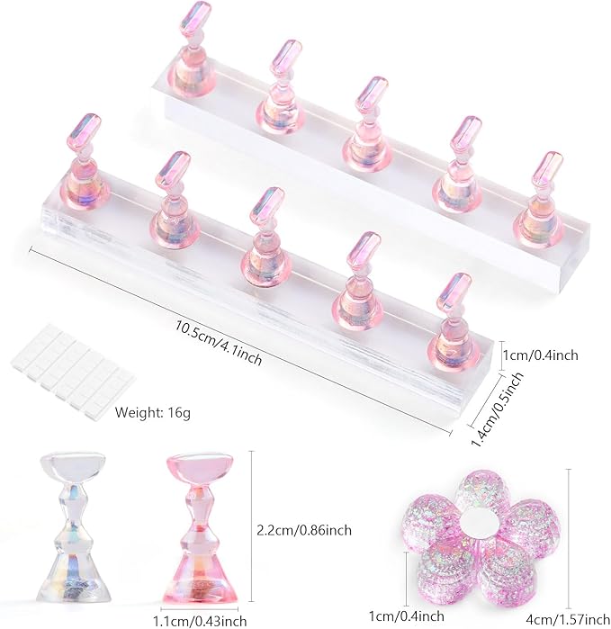 Etercycle Nail Stand Acrylic Nail Art Display Stand Practice Nail Holder for Painting Nails Practice Stands with Reusable Putty (Pink)