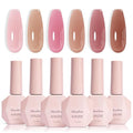 MelodySusie Jelly Gel Nail Polish Set,6 Transparent Colors,Milky or Jelly Texture,Pink and Nude Versatile Colors Soak Off UV LED Light Cure or Salon Manicure and Nail Art DIY at Home